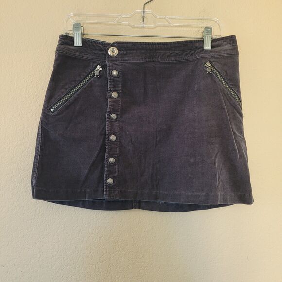 Kuhl Womens Corduroy Streamline Mini Skirt Size 6 Gray Snap Front A Line Y2k Euc - Picture 1 of 7